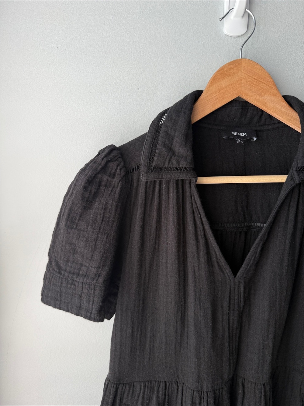 ME+EM Black Cheesecloth Relaxed Midi Day Dress - Picture 3 of 8